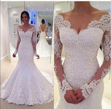 Load image into Gallery viewer, Long Sleeves Mermaid Lace Off-the-Shoulder Long Wedding Dress BA37
