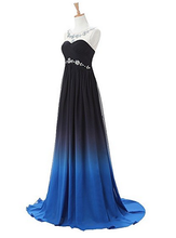 Load image into Gallery viewer, A-line Long Ombre Scoop Cap Sleeve Open Back Chiffon Bridesmaid Dresses Prom Dresses RS16