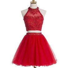 Load image into Gallery viewer, Two-piece Scoop Short Red Beaded Homecoming Dress with Appliques Sequins RS485