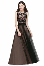 Load image into Gallery viewer, Lace Tulle Round Neck A Line Sleeveless Wedding Bridesmaid Long Evening Festive Party Dress