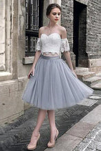 Load image into Gallery viewer, White Lace Tulle Two Pieces Off Shoulder Short Sleeve Short Prom Dress Homecoming Dress RS454