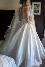 Load image into Gallery viewer, 2024 Scoop Long Sleeves Lace With Slit Wedding Dresses Chapel Train Detachable