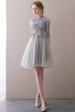 Load image into Gallery viewer, A Line Half Sleeve Lace Short Prom Dresses High Neck Tulle Homecoming Dresses RS819