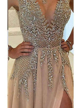 Load image into Gallery viewer, A line Tulle V Neck Pink Prom Dresses Long Backless Evening Dresses RS588