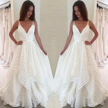 Load image into Gallery viewer, A line V Neck Spaghetti Straps Prom Dresses with Ruffles Long Wedding Dresses RS595