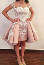 Load image into Gallery viewer, Chic Sheath Pink Above Knee Lace Appliques Cap Sleeve Homecoming Dresses H1032