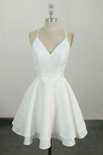 Load image into Gallery viewer, Cute Spaghetti Straps White V Neck Knee Length Short Prom Dress Homecoming Dress H1011
