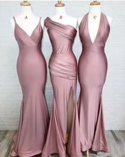 Load image into Gallery viewer, Dusty Rose Mermaid V Neck Split Side Long Evening Gowns Bridesmaid Dresses RS987