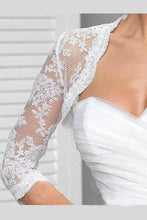 Load image into Gallery viewer, 3/4 Sleeve Lace Wedding Cape White Lace Bridal Top White Lace Wedding Jacket WW02