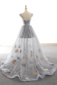 Grey Sweet Star Maxi Tulle A Line Lace Up Prom Dress
