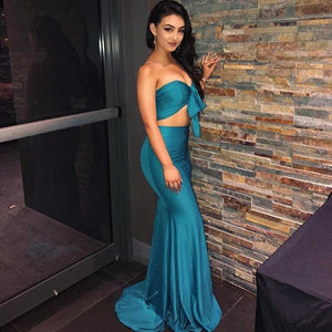 Orange Sweetheart Two Pieces Mermaid Sexy Long Bridesmaid Dresses Prom Dresses RS321