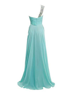 One Shoulder Long Bridesmaid Prom Dresses Chiffon Evening Gowns RS211