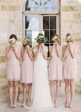 Load image into Gallery viewer, Mismatched Junior Short Lace Knee Length Blush Pink Bridesmaid Dresses Prom Dresses RS964