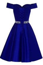 Load image into Gallery viewer, Royal Blue Short Beaded Prom Dresses Off The Shoulder Backless Homecoming Dress H1171