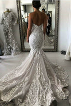 Load image into Gallery viewer, Sexy Mermaid Ivory Lace Appliques Backless Wedding Dresses Wedding Gowns W1011