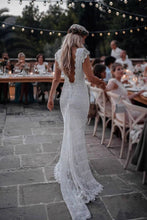 Load image into Gallery viewer, Vintage Backless Lace Boho Mermaid Wedding Dresses Cap Sleeve Bohemian Bridal Gowns W1060