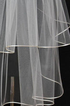 Load image into Gallery viewer, White Tulle Wedding Veils Bride Ribbon Edge Two Tiers Wedding Veils with Comb V01