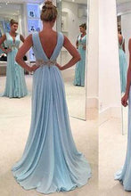 Load image into Gallery viewer, Charming A-Line Chiffon Long Backless Green Cap Sleeve V-Neck Floor-Length Prom Dresses RS39