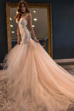 Load image into Gallery viewer, Elegant Mermaid Sweetheart Watteau Train Yarn Lace Tulle Pink Wedding Dresses RS303