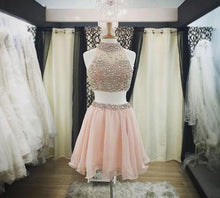 Load image into Gallery viewer, 2024 Two Pieces Halter Cute Mini Blush Pink Sexy Short Homecoming Dresses CM925