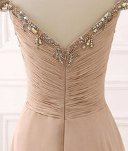 Load image into Gallery viewer, A Line Chiffon Sweetheart Off the Shoulder Beads Open Back Cheap Prom Dresses RS148