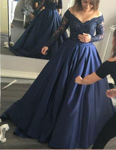 Load image into Gallery viewer, Long Sleeve Dark Navy Long Charming Evening Dress Prom Gowns Formal Women Dresses Z43