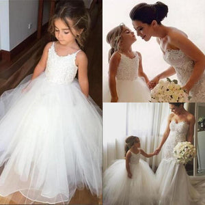 A Line Spaghetti Straps Lace Top Ivory Tulle Flower Girl Dresses For Wedding Party RS773