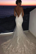 Load image into Gallery viewer, Sexy Mermaid Spaghetti Straps Wedding Dresses Lace Appliques Wedding Gowns with Tulle W1035