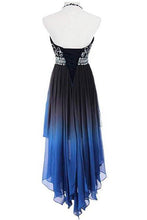 Load image into Gallery viewer, A Line Halter Beaded Blue High Low Chiffon Ombre Lace up Long Prom Dresses RS303