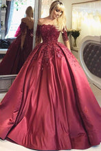 Load image into Gallery viewer, 2024 Dark Red Lace Long Sleeve Prom Dress Off-the-Shoulder Ball Gown Quinceanera Dress RS392