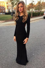 Load image into Gallery viewer, New Style Black Elegant Mermaid Simple Scoop Prom Dresses with Long Sleeves For Teens RS28