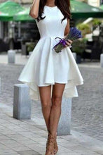 Load image into Gallery viewer, Short White High-Low Freshman Short Satin Cute Graduation Dress RS534