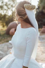 Load image into Gallery viewer, Gorgeous Satin Backless Wedding Dresses 3/4 Sleeve Cathedral Train Bridal Dress
