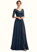 Load image into Gallery viewer, Kierra A-Line V-neck Floor-Length Chiffon Lace Mother of the Bride Dress With Sequins Split Front SRS126P0015014