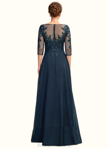 Kierra A-Line V-neck Floor-Length Chiffon Lace Mother of the Bride Dress With Sequins Split Front SRS126P0015014