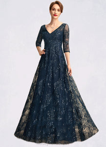 Jada A-Line V-neck Floor-Length Lace Mother of the Bride Dress With Sequins SRS126P0015015