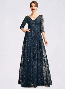Jada A-Line V-neck Floor-Length Lace Mother of the Bride Dress With Sequins SRS126P0015015
