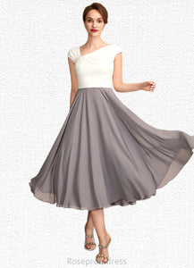 Abril A-Line V-neck Tea-Length Chiffon Mother of the Bride Dress With Ruffle Beading Sequins SRS126P0015016