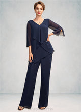 Load image into Gallery viewer, Chelsea Jumpsuit/Pantsuit V-neck Floor-Length Chiffon Mother of the Bride Dress With Cascading Ruffles SRS126P0015019