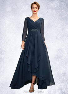 Mia A-Line V-neck Asymmetrical Chiffon Mother of the Bride Dress With Ruffle Beading Bow(s) SRS126P0015021