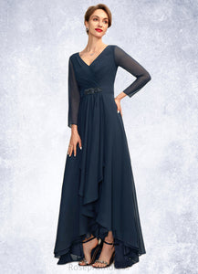 Mia A-Line V-neck Asymmetrical Chiffon Mother of the Bride Dress With Ruffle Beading Bow(s) SRS126P0015021