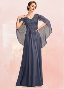 Paulina A-Line V-neck Floor-Length Chiffon Lace Mother of the Bride Dress With Beading Sequins SRS126P0015022