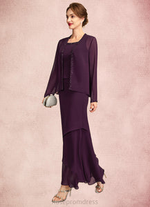Nora Sheath/Column Scoop Neck Ankle-Length Chiffon Mother of the Bride Dress With Beading Sequins SRS126P0015024