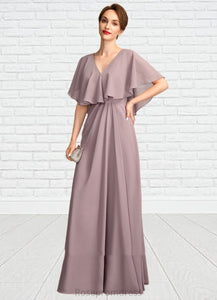 Denisse A-Line V-neck Floor-Length Chiffon Mother of the Bride Dress With Ruffle SRS126P0015026