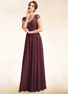 Scarlett A-Line V-neck Floor-Length Chiffon Mother of the Bride Dress With Beading Sequins SRS126P0015028