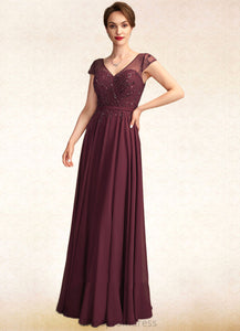 Scarlett A-Line V-neck Floor-Length Chiffon Mother of the Bride Dress With Beading Sequins SRS126P0015028