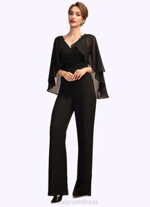 Marlee Jumpsuit/Pantsuit V-neck Floor-Length Chiffon Mother of the Bride Dress With Ruffle Beading Appliques Lace Sequins SRS126P0015033