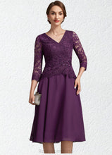 Load image into Gallery viewer, Sophia A-Line V-neck Knee-Length Chiffon Lace Mother of the Bride Dress With Beading Sequins SRS126P0015035