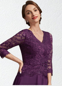 Sophia A-Line V-neck Knee-Length Chiffon Lace Mother of the Bride Dress With Beading Sequins SRS126P0015035