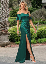 Load image into Gallery viewer, Gracie A-line Off the Shoulder Floor-Length Stretch Satin Bridesmaid Dress SRSP0022596